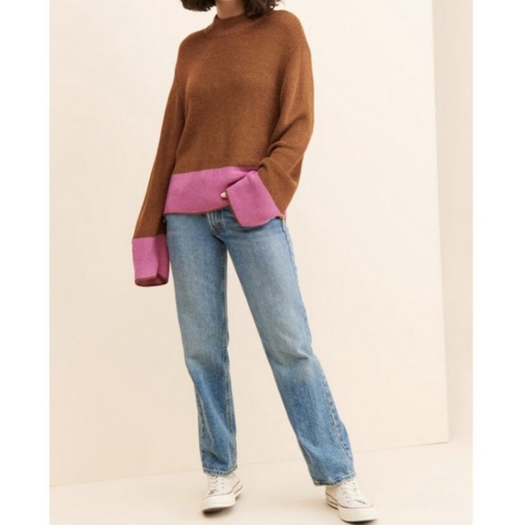 Varley Sweaters - VARLEY Panama Knit Colorblock Metallic Caramel Cafe Sweater Sz S NWT